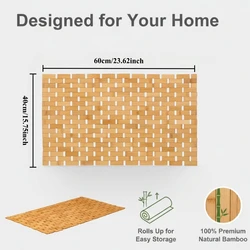 Eco - Friendly Bamboo Shower Mat - Rollable Wooden Slat Design with Quick - Dry, Non - Slip Base (40cmx60cm - 1pc)