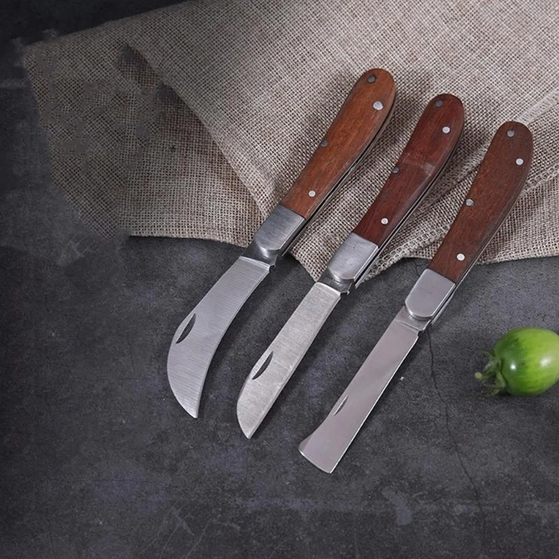 Taglierino Pieghevole con Lama Curva in Acciaio Inox Manico in Legno per Professionisti - immagine 4
