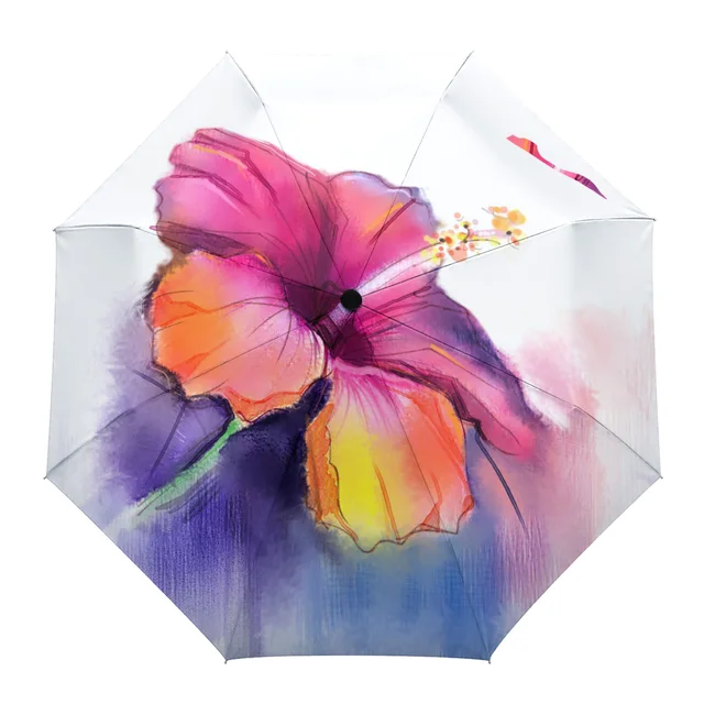 Hibiscus Flower Watercolor Painting Rain Umbrella Folding Sun Umbrella Outdoor Sunscreen Anti-UV Parasol Female Male Umbrellas