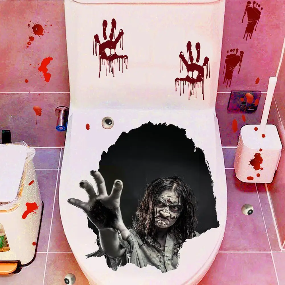 

1pc Halloween Skull Horror Toilet Seat Grabber Sticker Blood Cover Spider Party Decoration Scary Clown Horror Handprint Pro J7H3