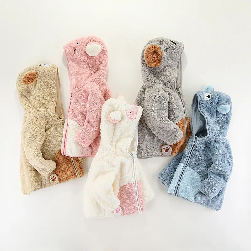 

Baby Clothing Bodysuits Onesie Lamb Hair Cartoon Bear Embroidery Infant Boilersuit Winter Baby Long Sleeve Creeper Thickened