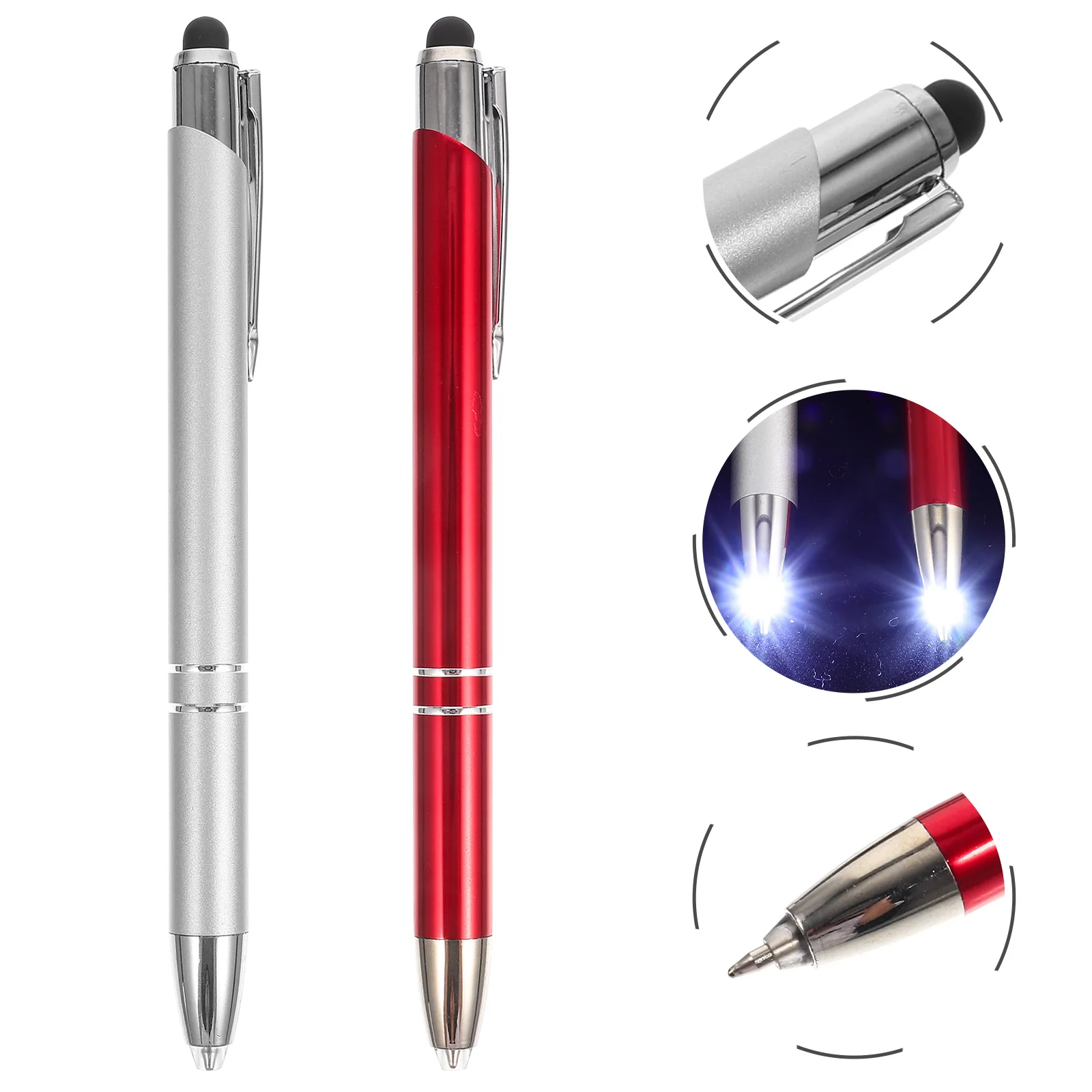 

2pcs Multi-Functional LED Light Pens Ballpoint Pen Touch Screen Writing Pens Office School Student Stationery