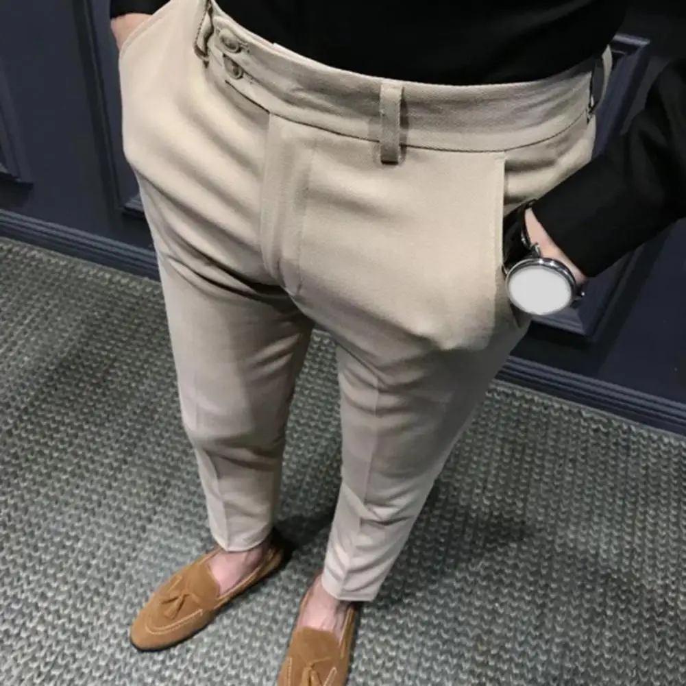 Trendy Ninth Suit Pants Office Slim Fit Wear-resistant Zip Up Ninth Suit Pants  Ankle Length Ninth Trousers Male Garment 3