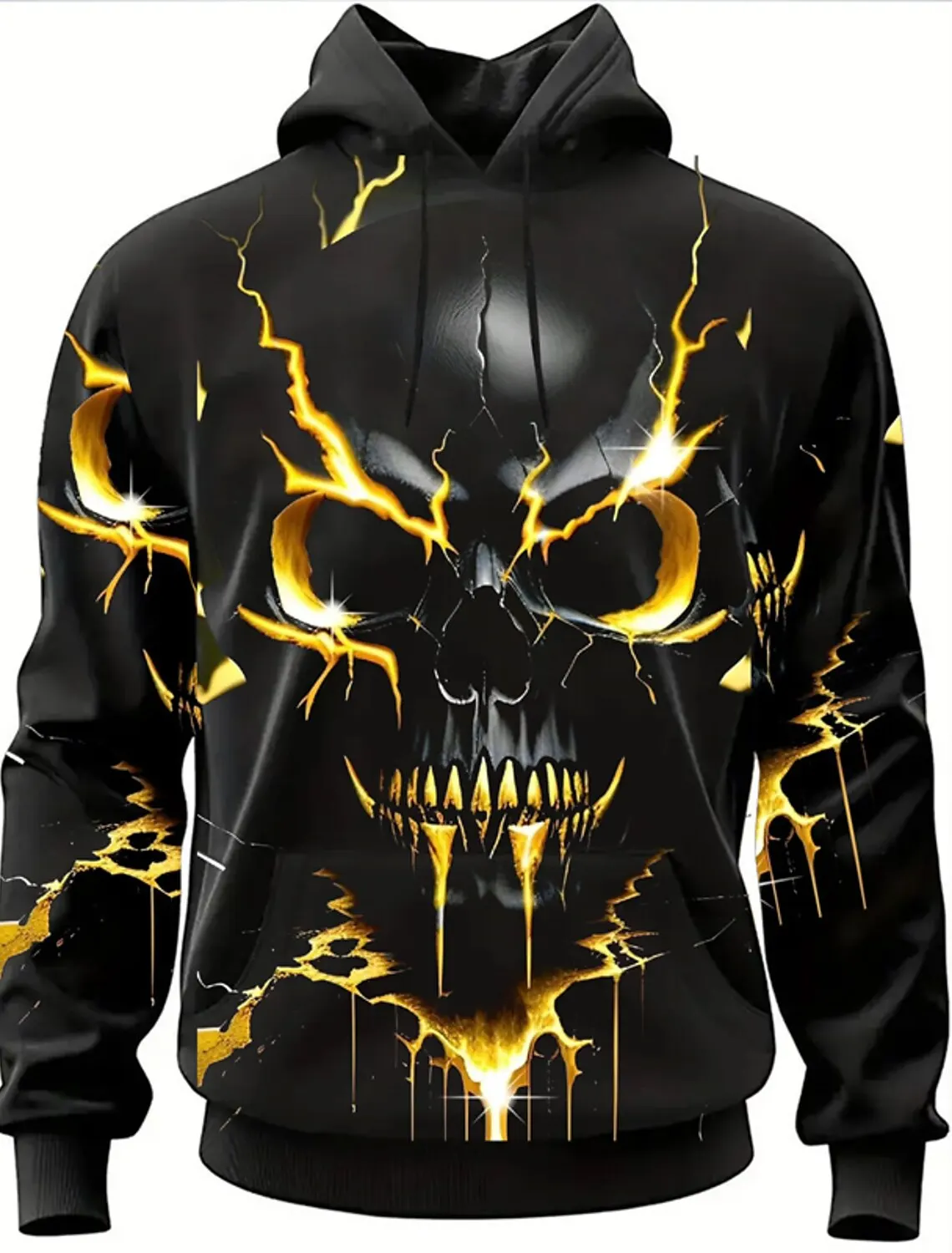 

Мужская Текстурированная толстовка с 3D-принтом черепа, уличная одежда, толстовки с принтом и передним карманом, весна и осень 2024