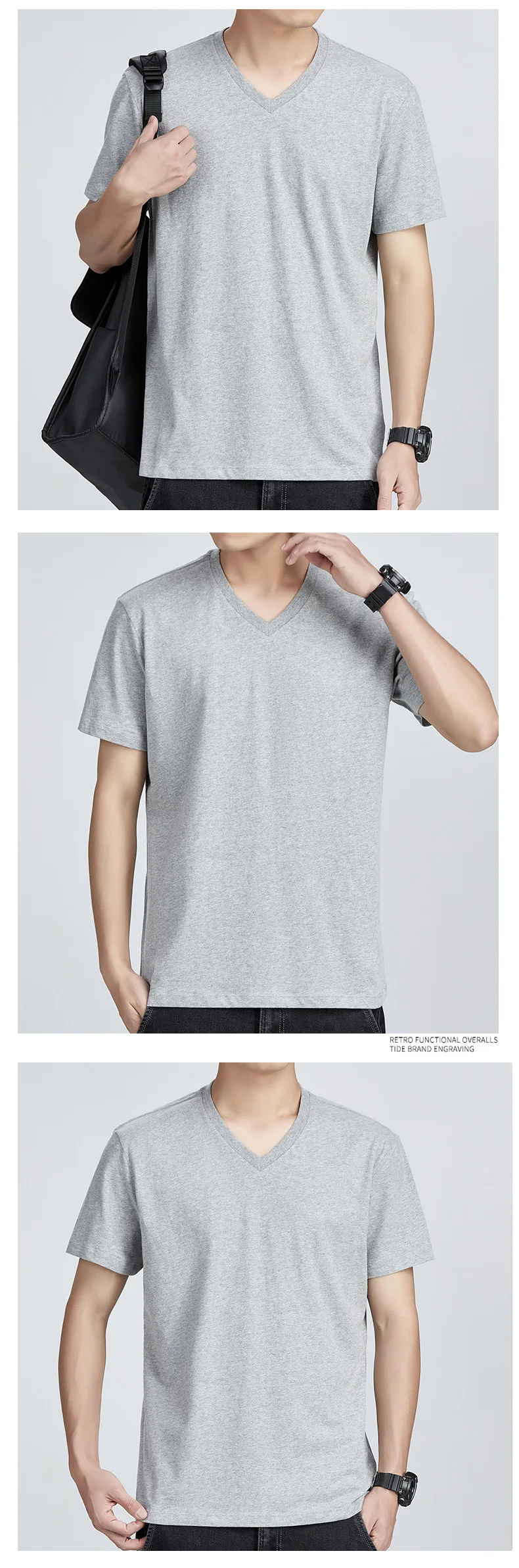 Men's Cotton T-Shirt - Comfortable Casual Loose Fit V-Neck Solid Color Tee