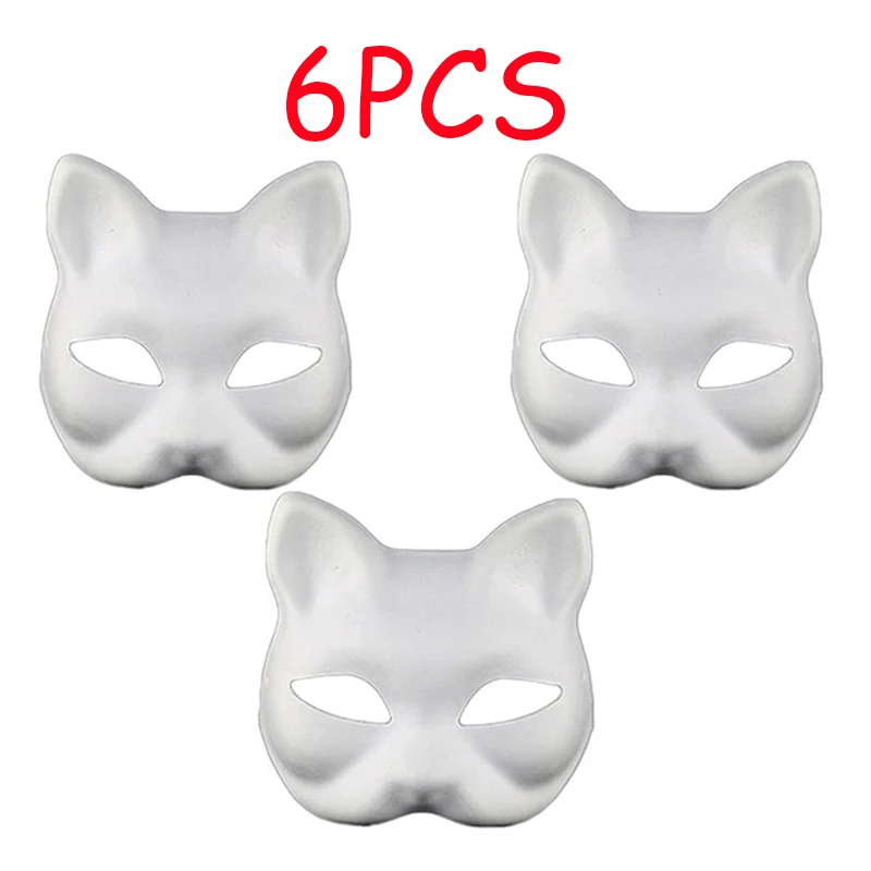 Therian Masks White Cat Masks Blank DIY Halloween Mask Animal Half Facemasks Masquerade Cosplay Party 3/6/9/12/15PCS halloween mask masquerade mask party masks face mask 3d face masks