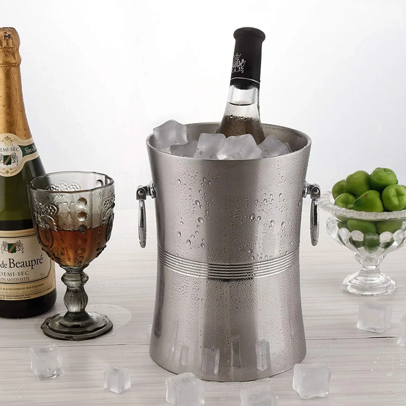 Leeseph Insulated Ice Bucket , Made Double-Wall Champagne Bucket Keeps Ice Frozen Longer for Parties，Ideal for BBQ Gatherings