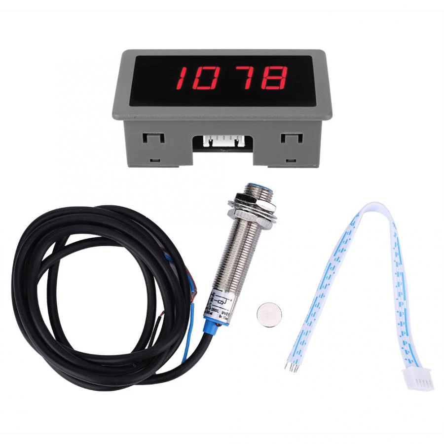 spring force gauge Motor Tachometer RED 4 Digital LED Motor Tachometer RPM Speed Tester Meter With NPN Hall Proximity Switch Sensor inside caliper