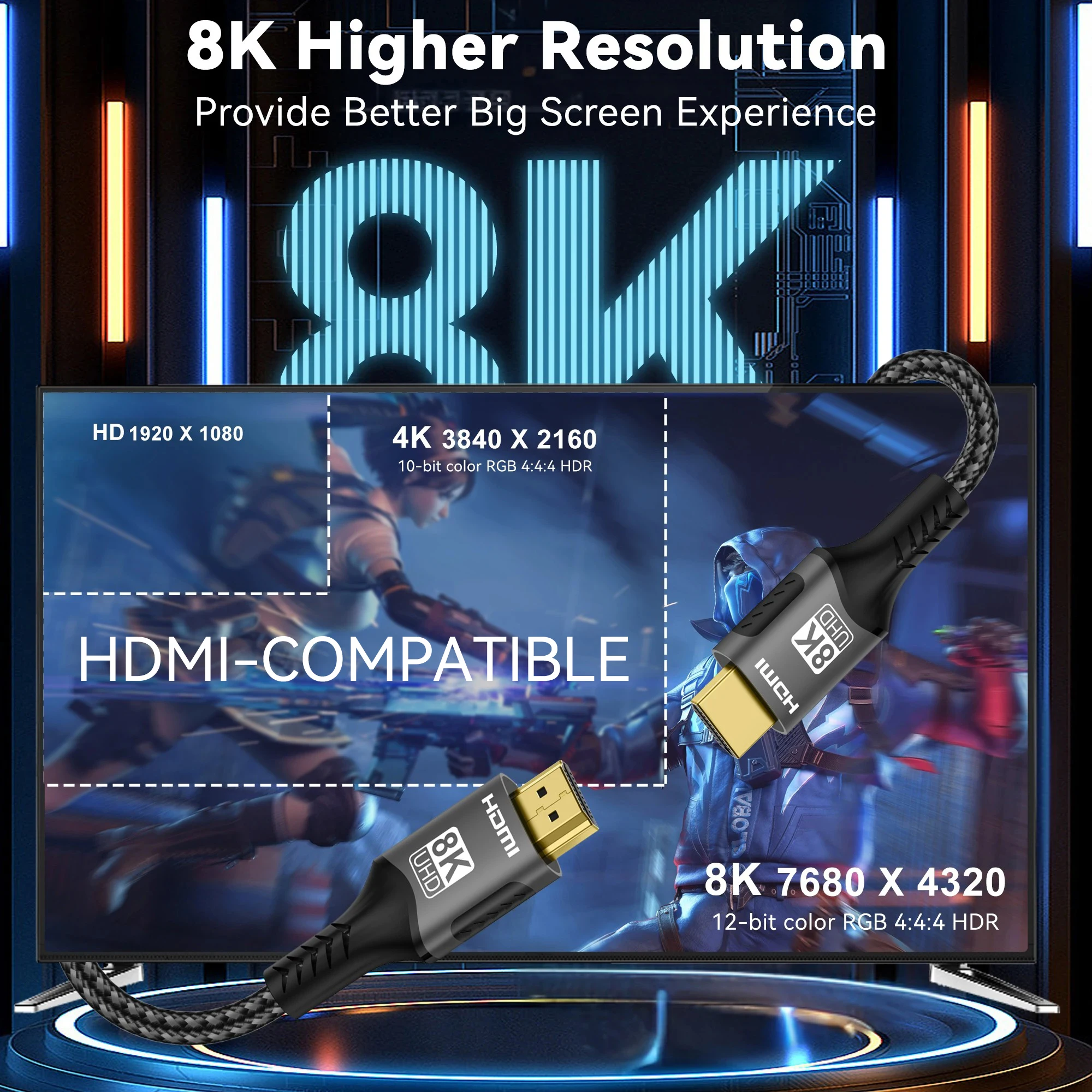 Ultra High-Definition Braided Nylon HDMI Cable – 8K & 4K High-Speed Connectivity