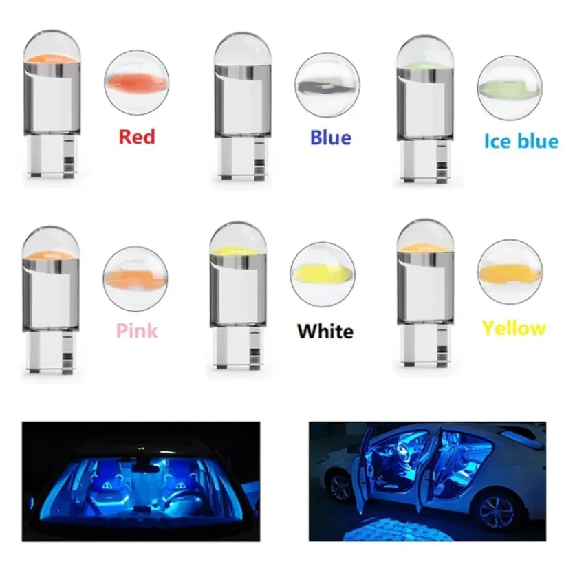

10pcs T10 Glass License Plate Width Light Purple bulb Car LED 6000k Reading Dome Lamp Marker Wedge License PlateLight Bulb 12V