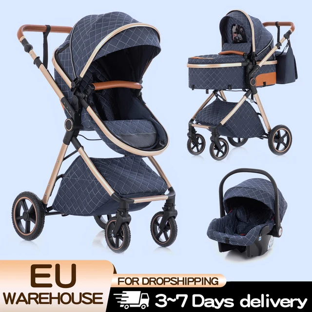 Poussette de luxe 3 en 1 pour bébé, landau Portable pliable, voiture de paysage haut pour nouveau-né, poignée réglable, voyage 1