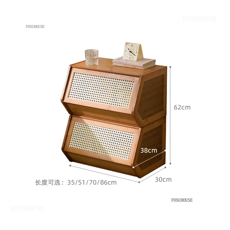 Double-layer Bamboo Nightstands for B&B Chinese Breathable Night Table Minimalist Multifunctional Bedside Table for Kitchen