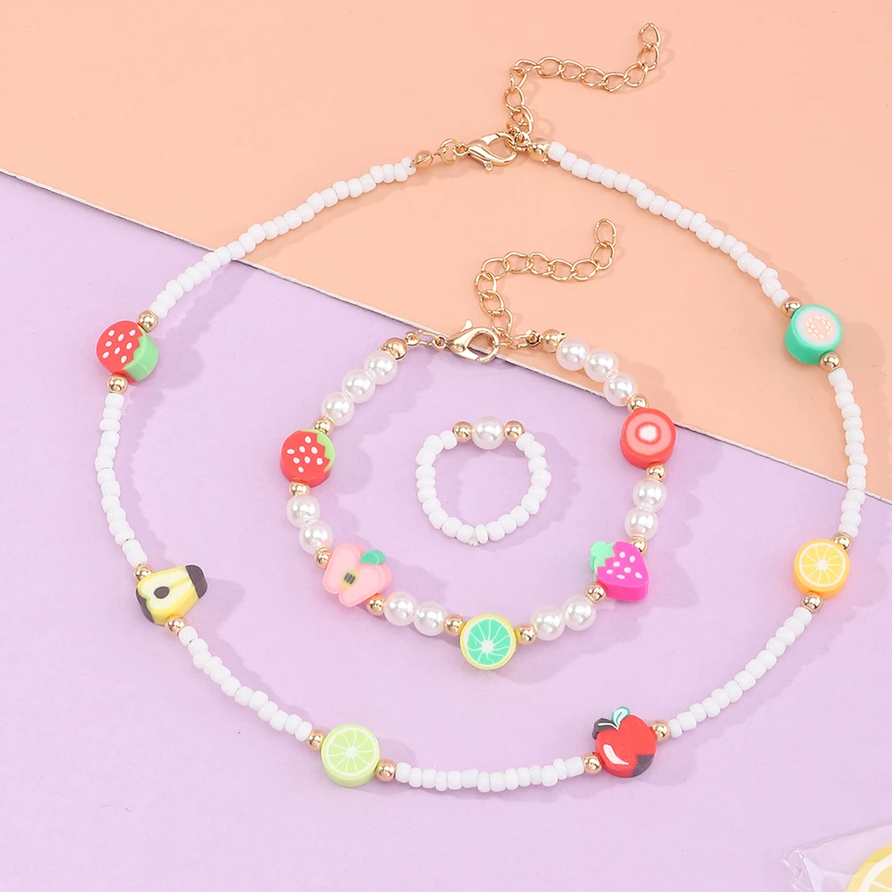 Love Rice Bead Necklace Ring Bracelet Set