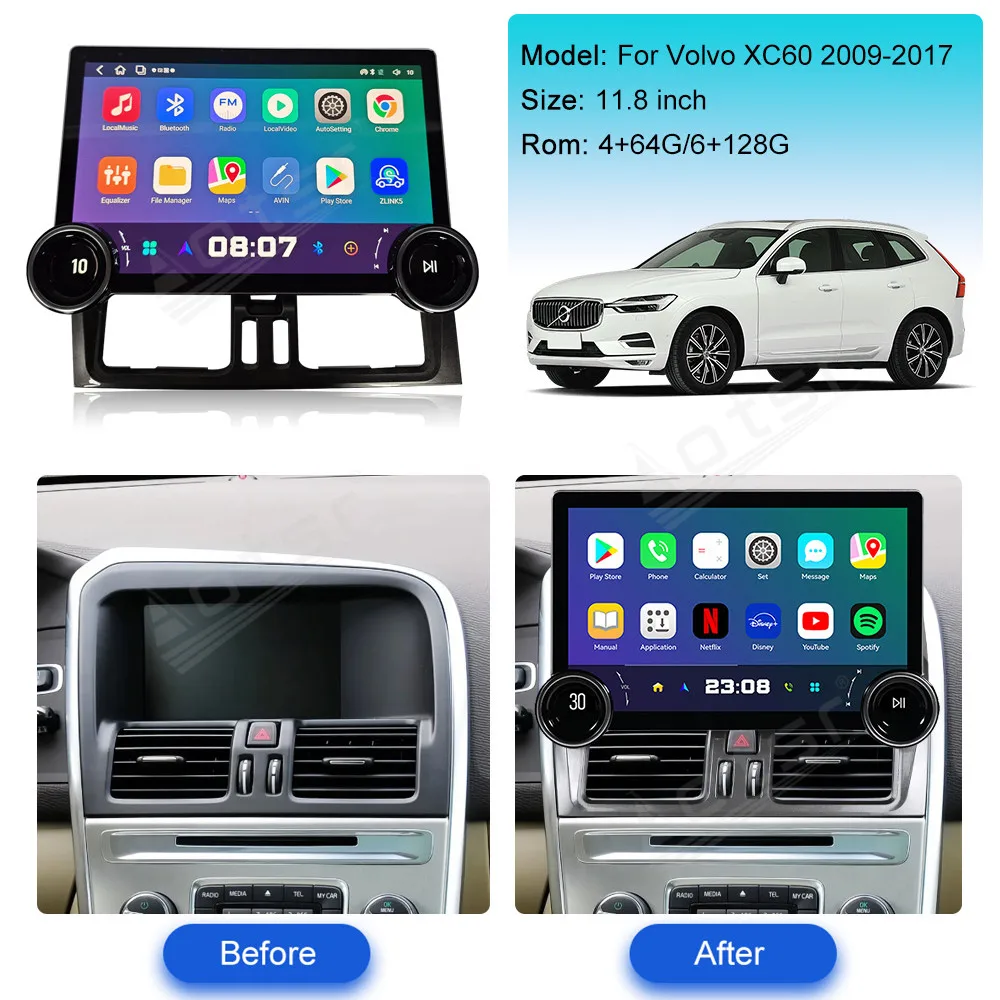 11.8’’ Android 13 Car Radio Multimedia Player For Volvo XC60 2009- 2017 GPS Navigation Wireless Carplay Screen car accessories