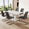 Dining Table Set for 6,Rectangula Kitchen Table Set Faux Marble Tabletop＆6 Pu Leather Upholstered Chairs Ideal , Kitchen Visit 2