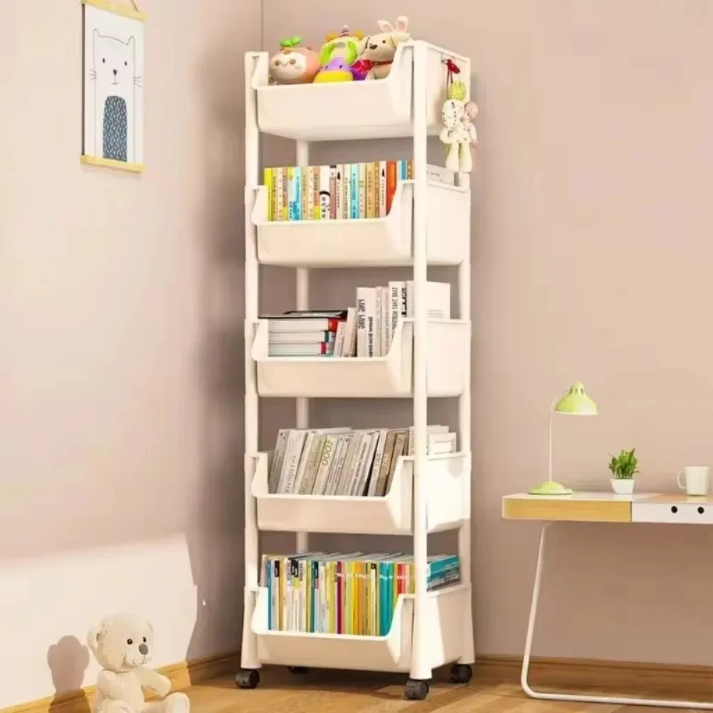 Multi-Tier Snacks Trolley Mobile Living Room Bookshelf with Wheels Bathroom Kitchen Narrow Slit Cabinet Plastic Cart Organizer
