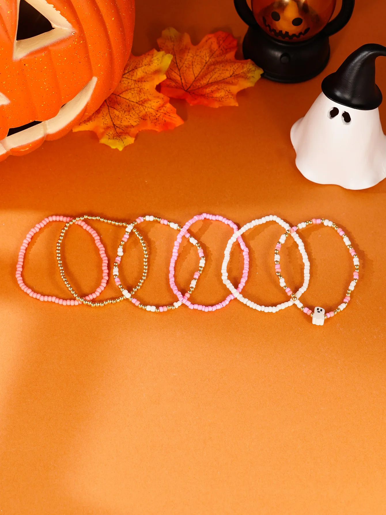 Pastel Halloween Ghost Beaded Bracelet Set Stackable Jewelry for Women