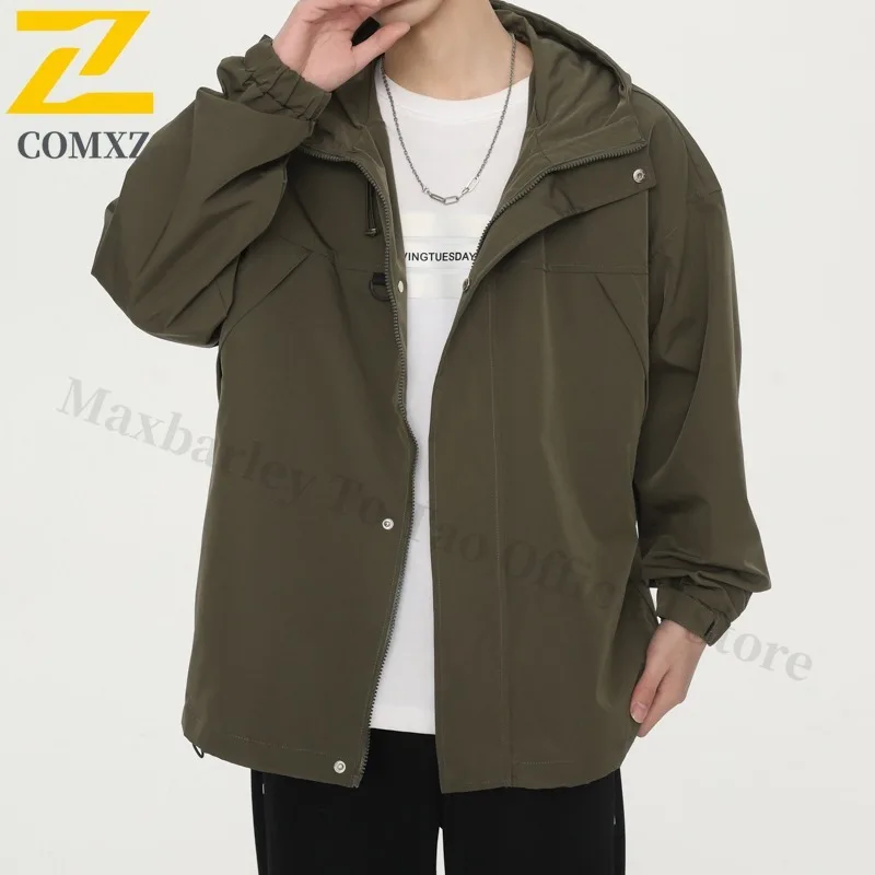 Men's Hooded Windbreaker Outdoor Jackets Spring Autumn Waterproof Windproof Loose Fit Outdoor Coat Hiking Camping Casual Stylish