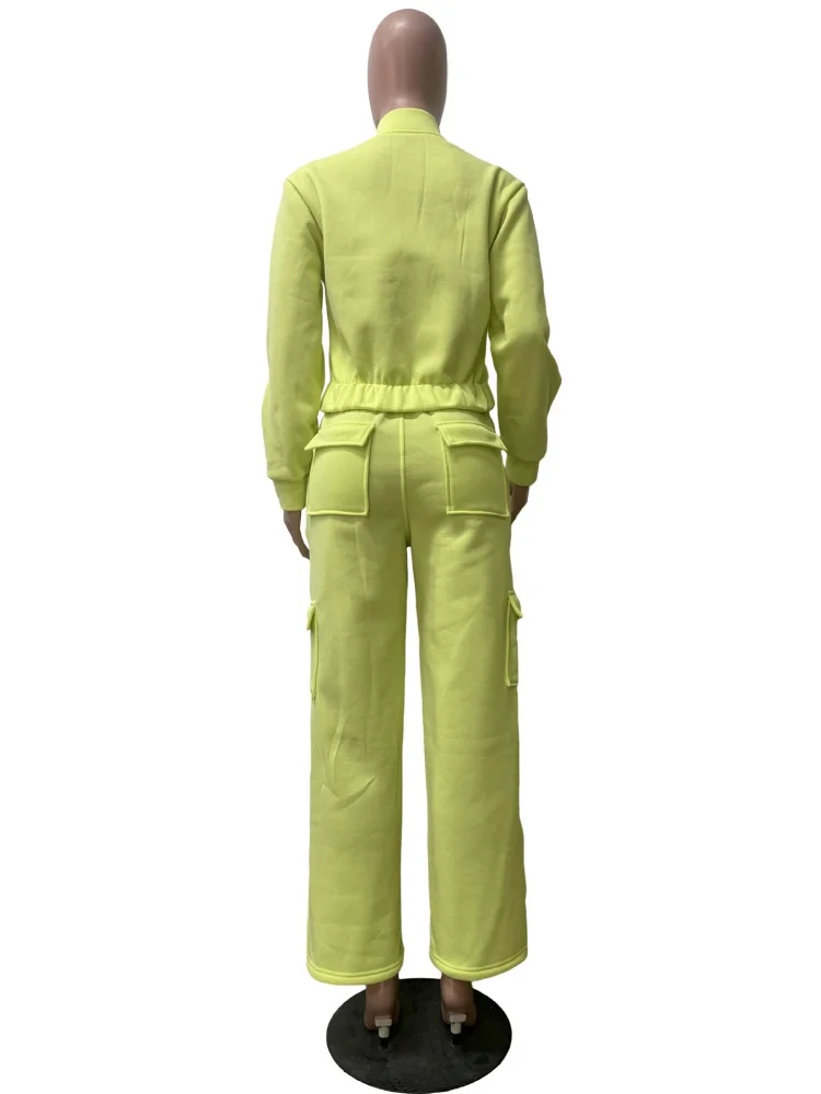 Wmstar Two Piece Sets Women Wholesale Fleece Hoodie Multi-pocket Pants Sportswear and Casual Set for Autumn Winter Dropshopping