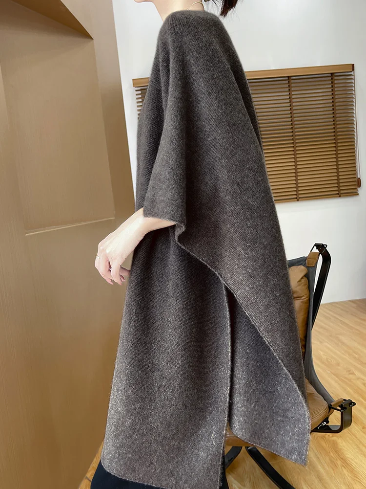 Women 100% Merino Wool Cape Scarf Cardigan Sweater Autumn