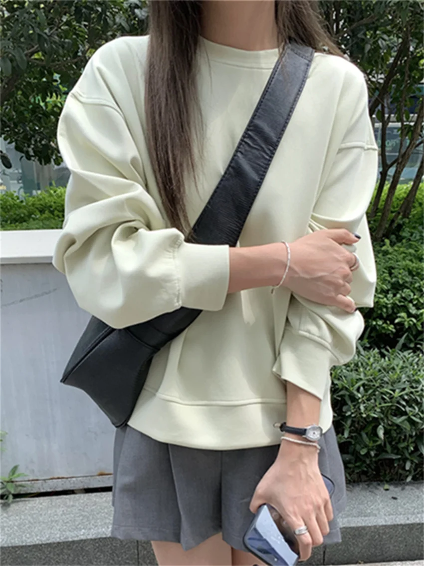 Arazooyi 2023 New Arrival Solid Sweatshirts Women Casual All Match Minimalist OL Preppy Style Loose Office Lady Daily