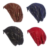 Spring/Summer Light Bright Thin Strip Decoration Double Fabric Breathable  Skullies & Beanies  Spring  Muslim BeaniesHat 1