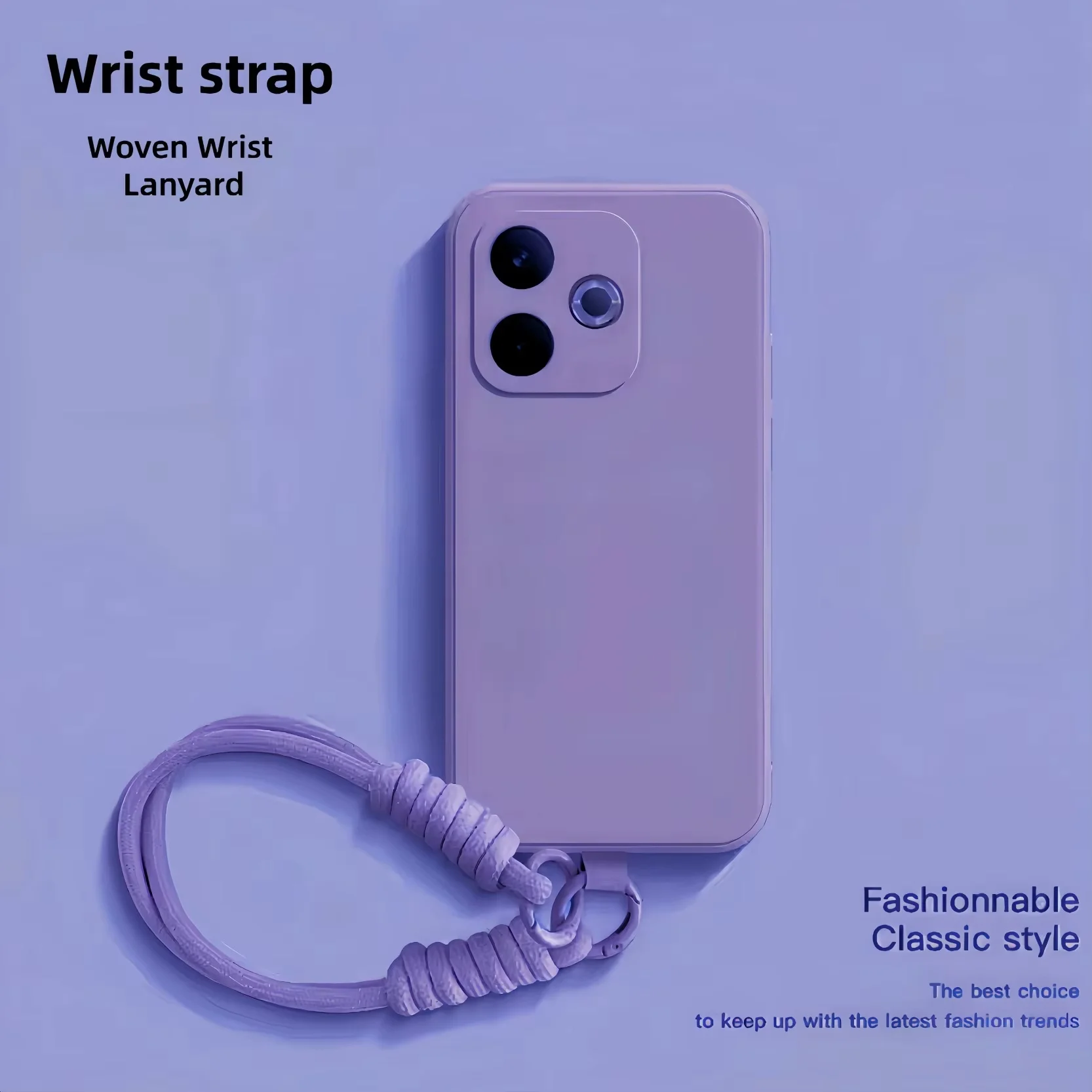 Elegant Solid Color Silicone Phone Case with Woven Wrist Lanyard and Shockproof Protection