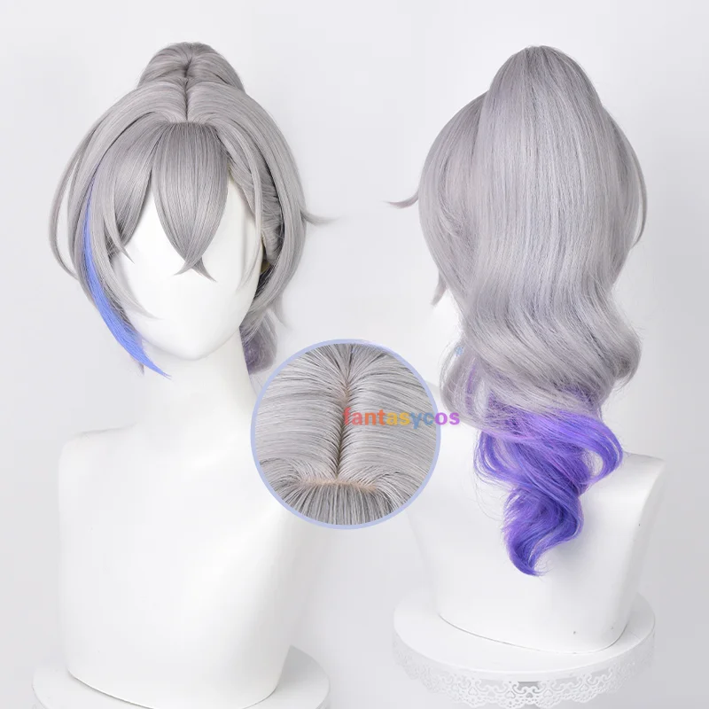 

Silver Wolf Wig Honkai Star Rail Cosplay 65cm Silver Blue Gradient Ponytail Wig Heat Resistant Synthetic Hair for Halloween