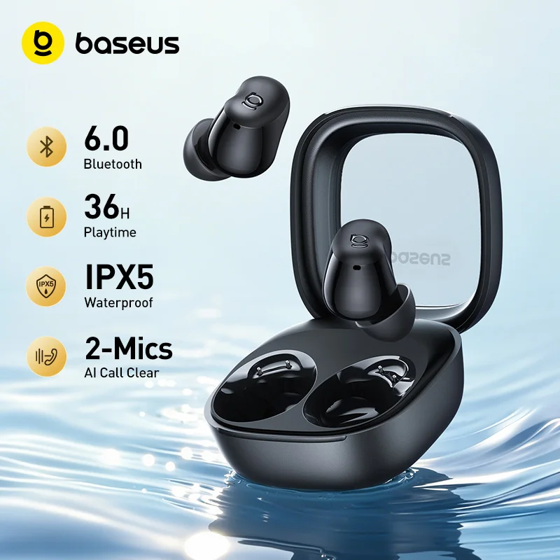 Baseus Bass WM02s Wireless Earbuds - Compact & Comfortable with Long Battery Life, IPX5 Water Resistance