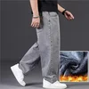 Джинсы Мужские Pantalones Vaqueros Hombre Plus Size Jeans for Men Winter Warm Wide Leg Jeans 30-48 Loose Long Pants Baggy Jeans 5