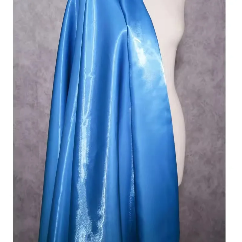 Blue Luxury Glossy Metallic Reflective Satin Fabric for Fashion and Formal Wear