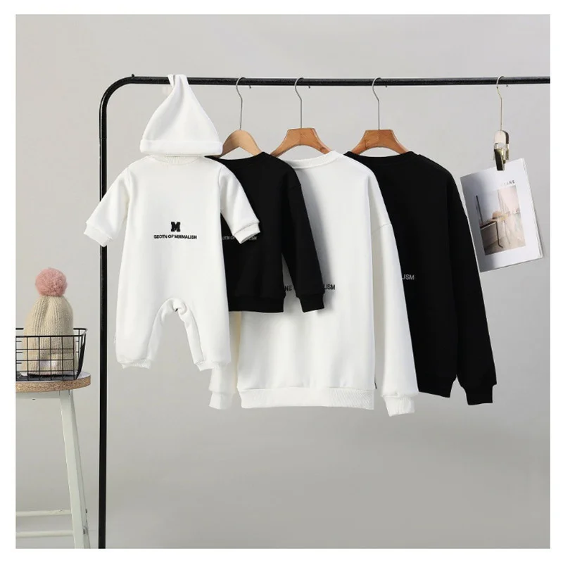 Family Matching Clothes Winter Spring Sweater Embroidery Letter M Mother Daughter Son Long-sleeved Shirt Baby Boy Girl Clothes