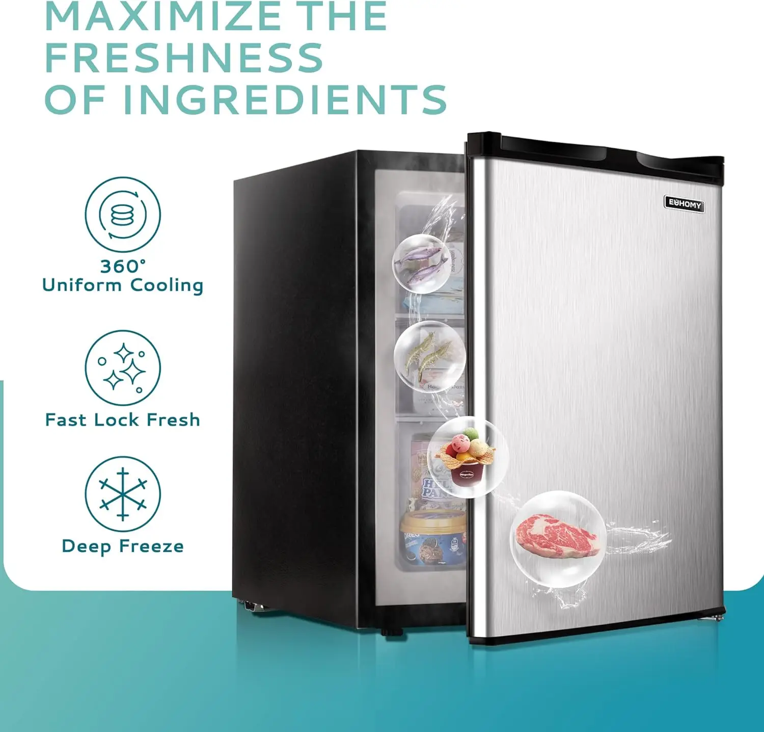Upright freezer 2.1 Cubic Feet Single Door Compact Mini Freezer with Reversible Stainless Steel Door Removable Shelves