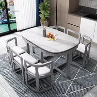 Modern Space-Saving 6-Person Dining Table Set – Solid Wood with Minimalist Marble Pattern for Restaurants & Homes - Image 5