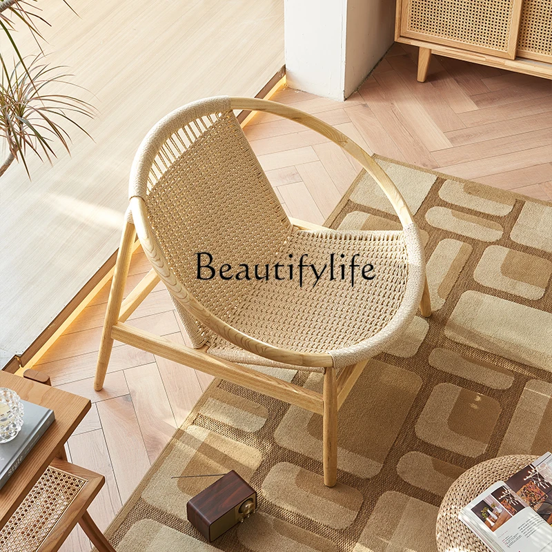

Ji Ji Feng Solid Wood Sofa Chair Hemp Rope Woven Leisure Chair