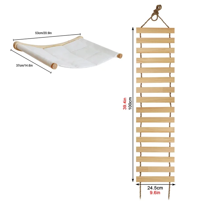 Wall-Mounted Wooden Cat Climbing Tree with Hammock & Scratching Post 13