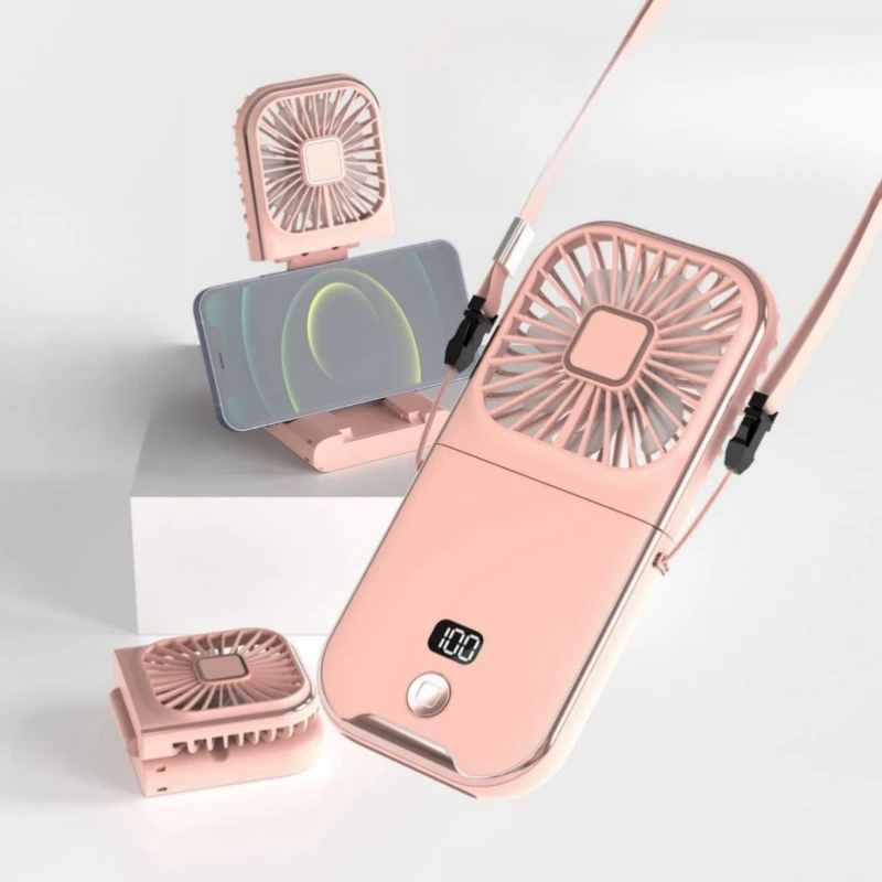 미니 휴대용 접이식 목 선풍기, USB 충전, 3000mAh 보조배터리, 휴대용 핸드헬드 데스크탑, 스포츠용 다기능 선풍기 