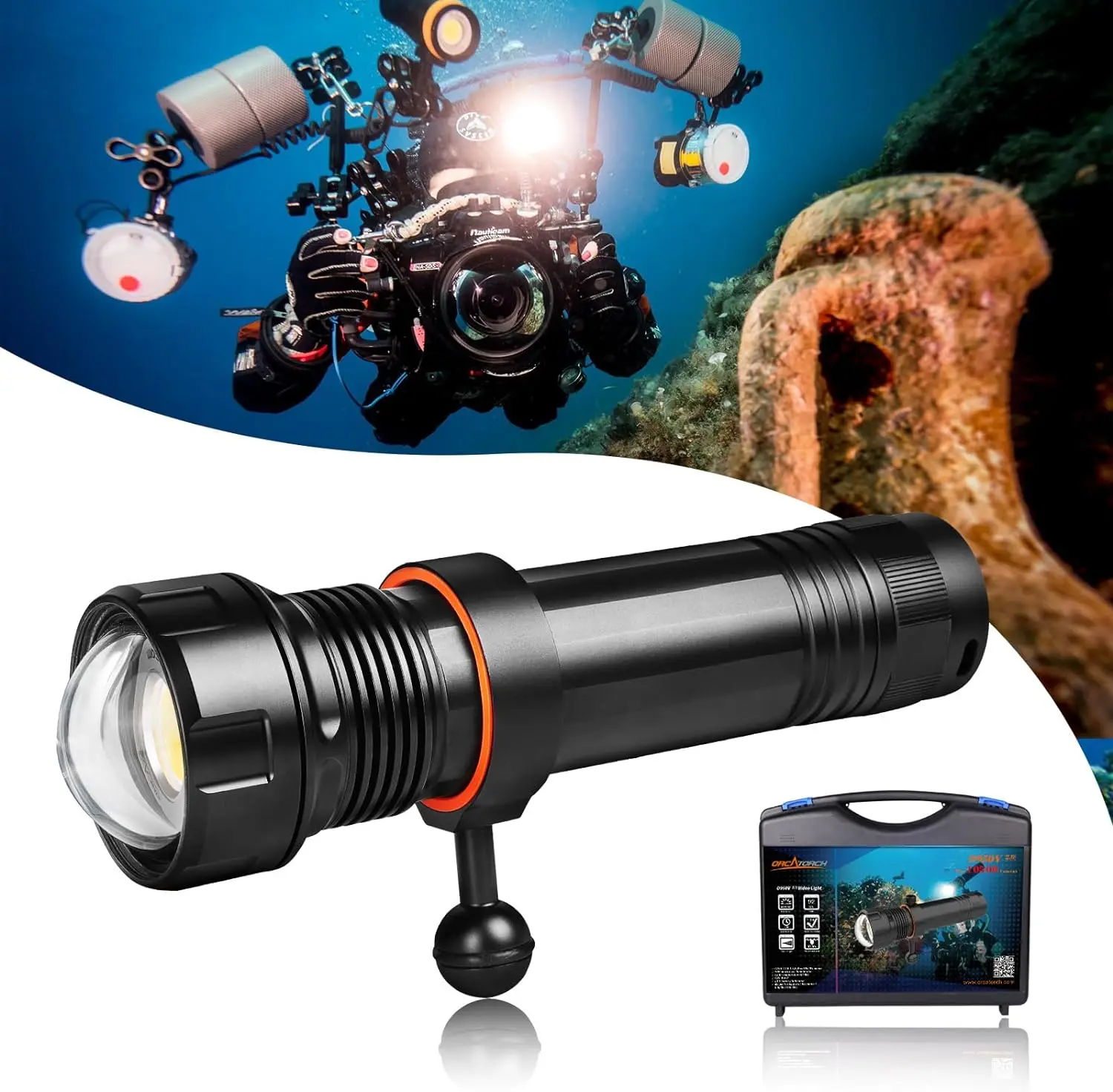 

ORCATORCH D950V Powerful Scuba Diving Flashlight Rechargeable Lamp Flashlights Video Photography Light Underwater Diving Torch