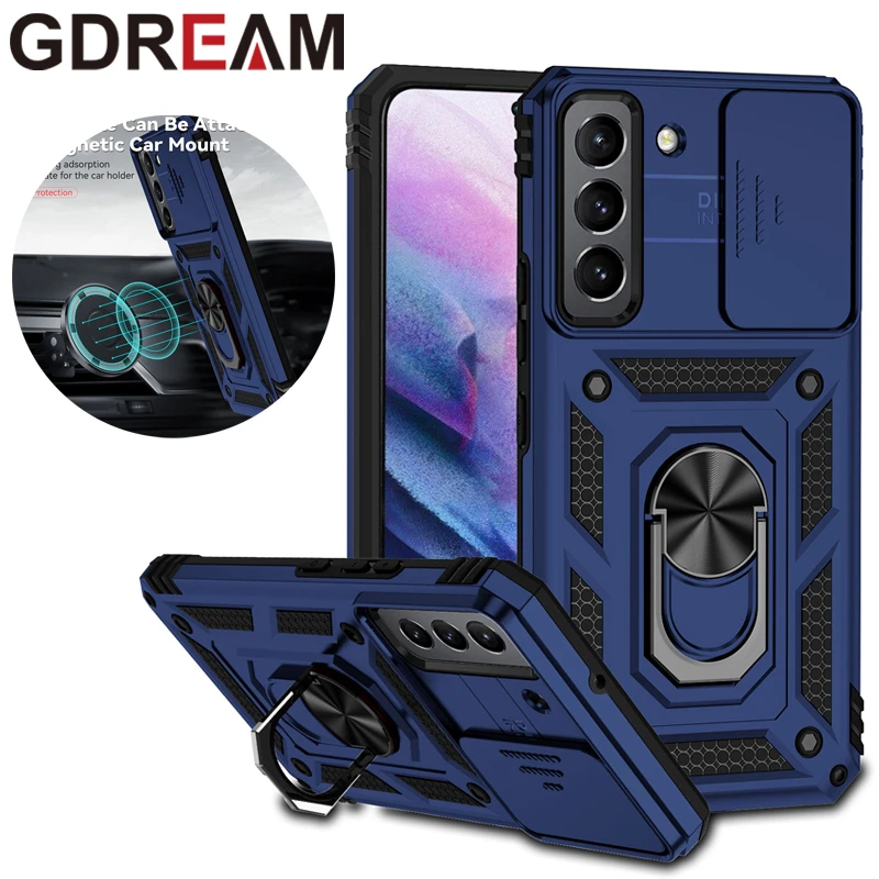 Shockproof Phone Case For Samsung S10 S20FE S10Plus S21Ultra S21FE Ring Holder Push Window Back Cover For Galaxy S22 Plus Ultra galaxy s22+ clear case