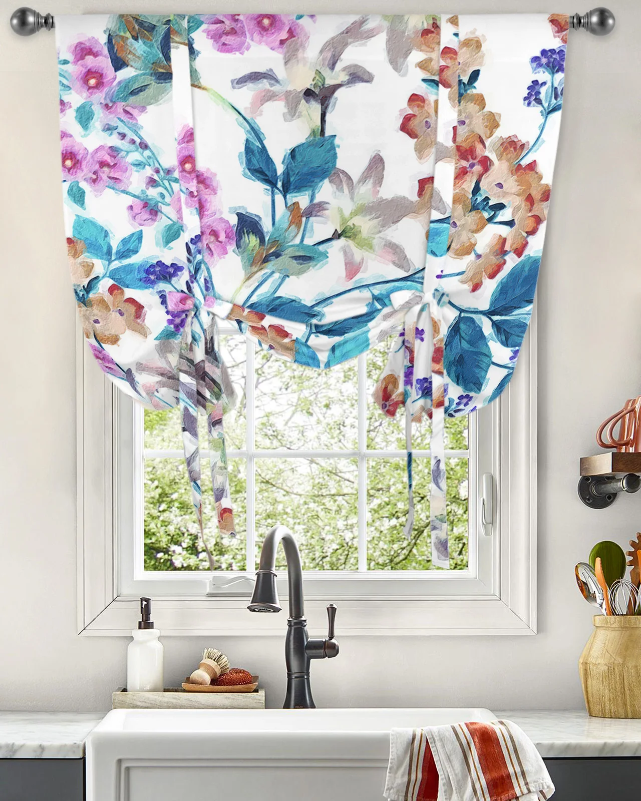 Cortinas de bolsillo de varilla ajustable para cocina y sala de