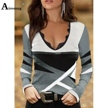 

Vinatge 2022 Spring New Patchwork Lace T-shirt Plus Size Women Casual Loose Tees Shirt Long Sleeve Ladies Fashion Top Pullovers