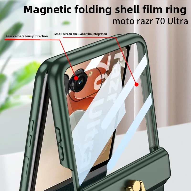 Magnetic Shell Film Ring Cover with Hinge Protection - Shockproof Phone Case