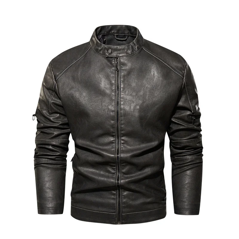 

New Mens Fashion Motorcycle Leather Jacket Stand Collar Black Faux Leather Coats Casual Men Biker Jacket Outerwear