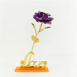 Eternal 24K Gold Foil Rose - Luxurious Artificial Flower Gift for Weddings and Valentine’s Day Decor (Purple with base)