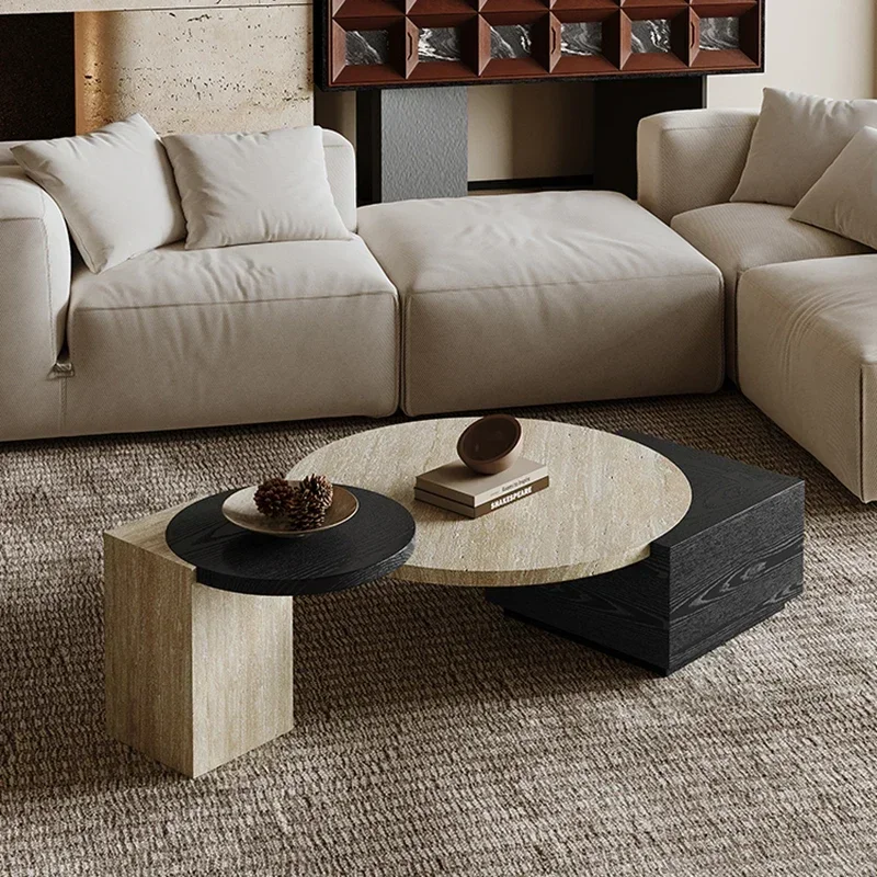 Tunnel Stone Size Round Coffee Table Wabi-Sabi Light Luxury Creative Side Table Combination Living Room Mesas De Cafe