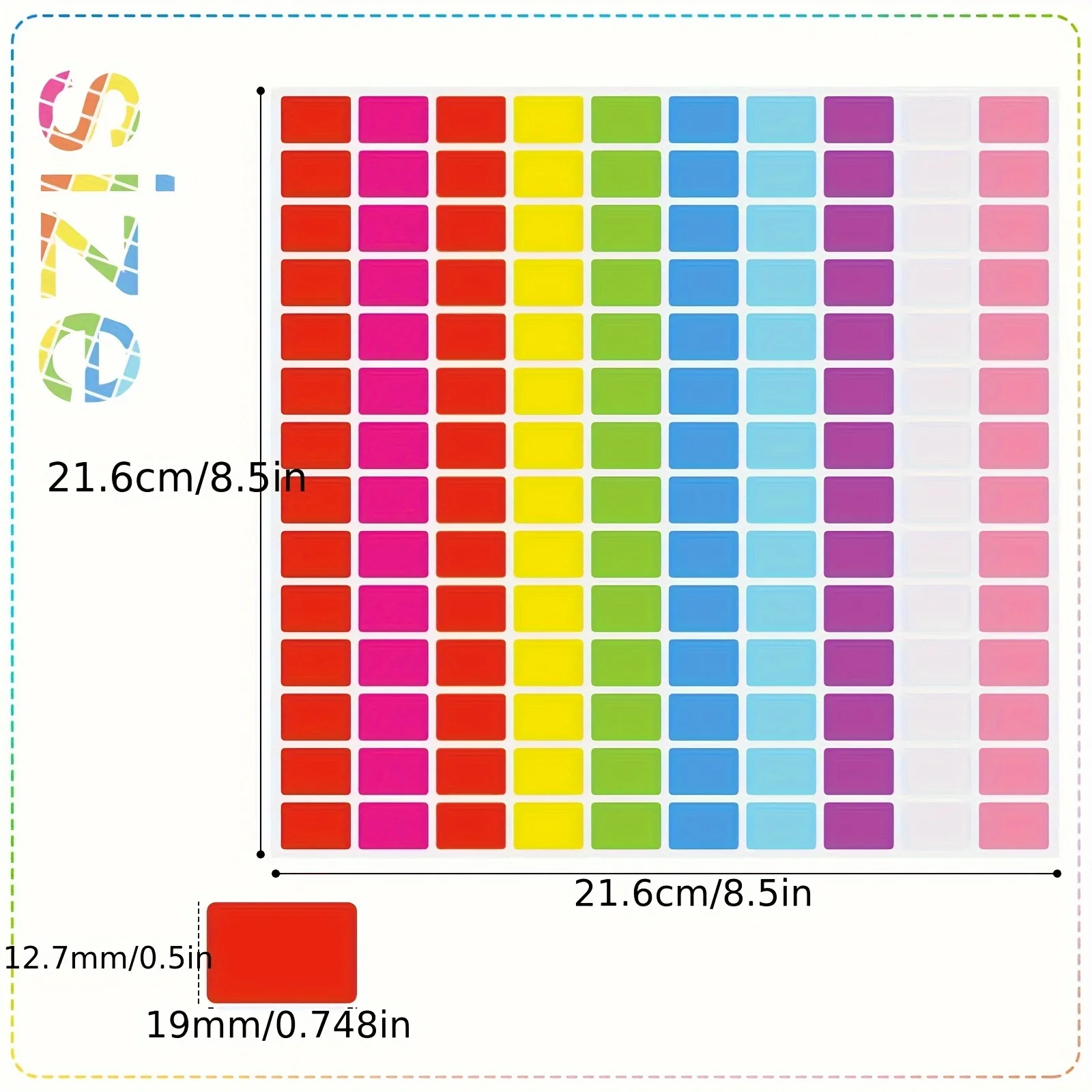 5 sheets/700pcs rectangular colorful stickers assorted removable stickers 10 colors for classroom office labels markers - 2
