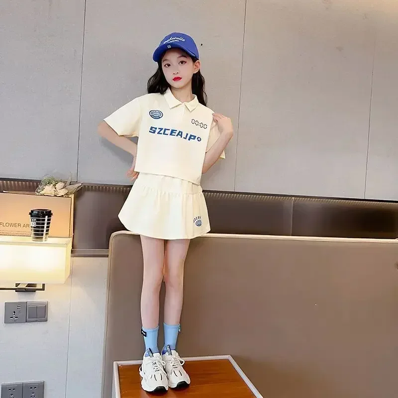 여아용 캐주얼 한국 스타일 폴로 셔츠 및 스커트, 10 대 INS 레저 복장, 스트리트웨어 세트, 아동복, 여름 트렌드, 2 피스 정장