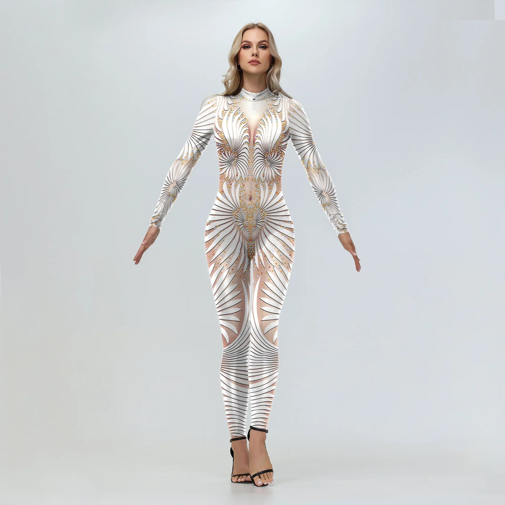 Music Festival Jumpsuit for Women Desert Carnival Party Cosplay Costume Fashion Pattern Bodysuit Burning Man Zentai Clothes