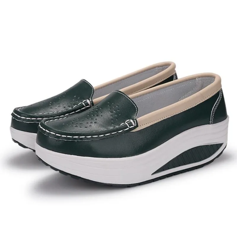 

Женские кожаные туфли на плоской подошве, черные дышащие модные туфли на толстой подошве для медсестер, обувь на весну-осень, 41