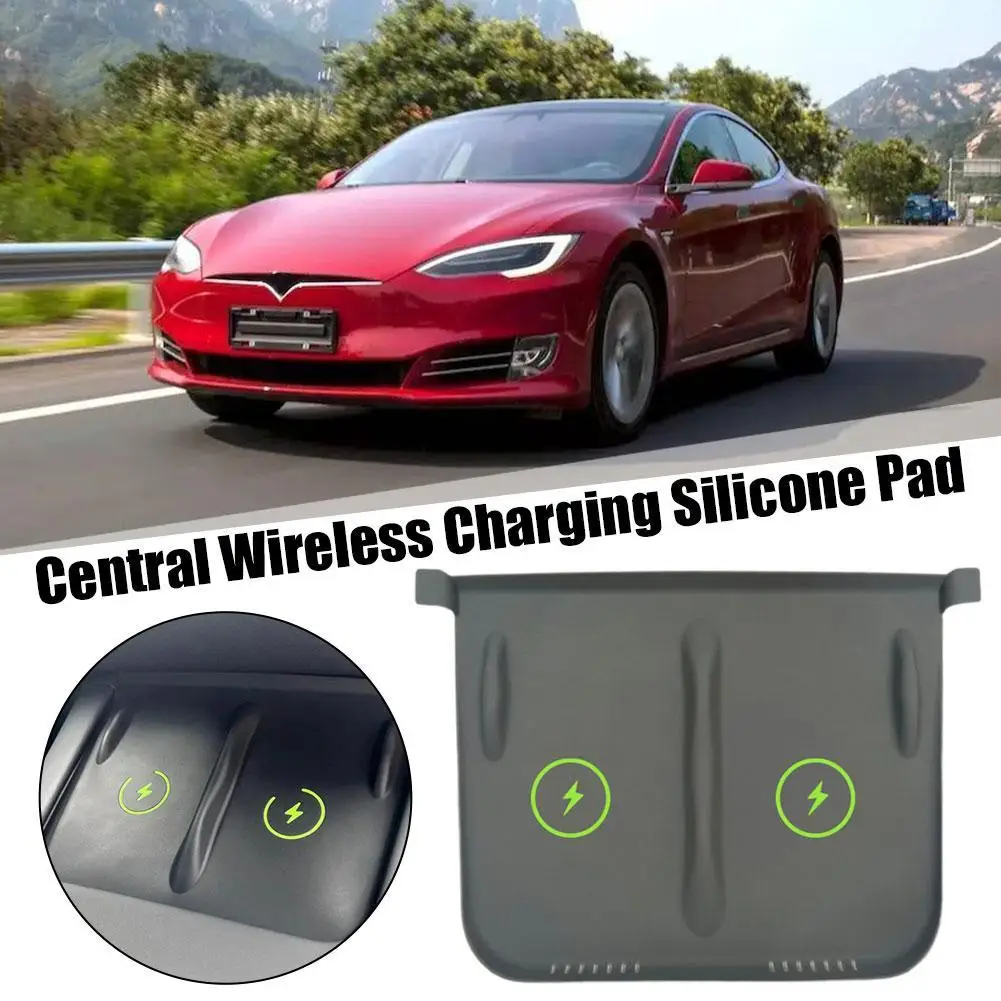 

Silicone Non-Slip Wireless Charging Pad For Tesla Model 3 Y Central Control Mobile Phone Dust Proof Charger Mat Car Accessories